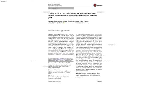 A state of the art literature review on anaerobic digestion of food waste: influential operating parameters on methane yield